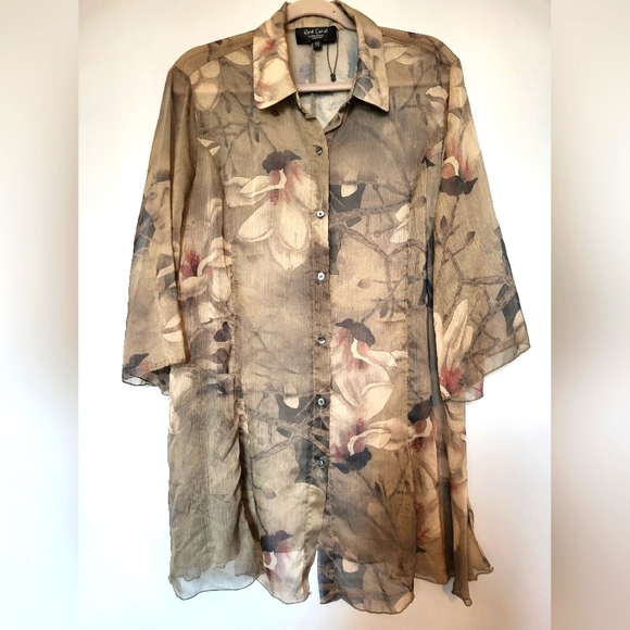 4 for $30 ๐ Red Coral sheer button-up blouse ruffle bottom half sleeve NWOT XXL - Picture 1 of 9